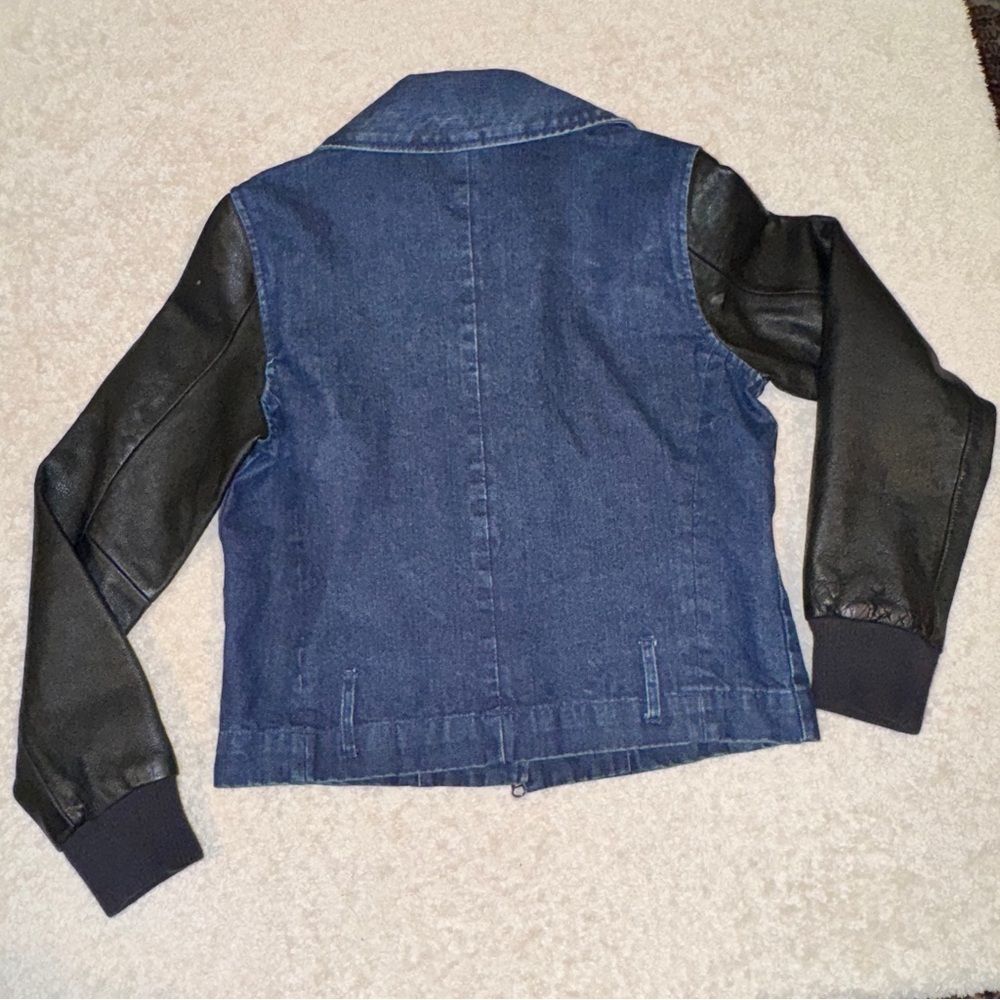 Nike NSW Selvedge Moto Destroyer Dark Blue Denim Jacket with Leather Sleeves - Picture 6 of 6